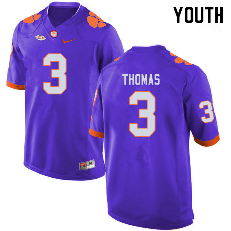 Youth #3 Xavier Thomas Clemson Tigers College Football Jerseys Sale-Purple - Click Image to Close